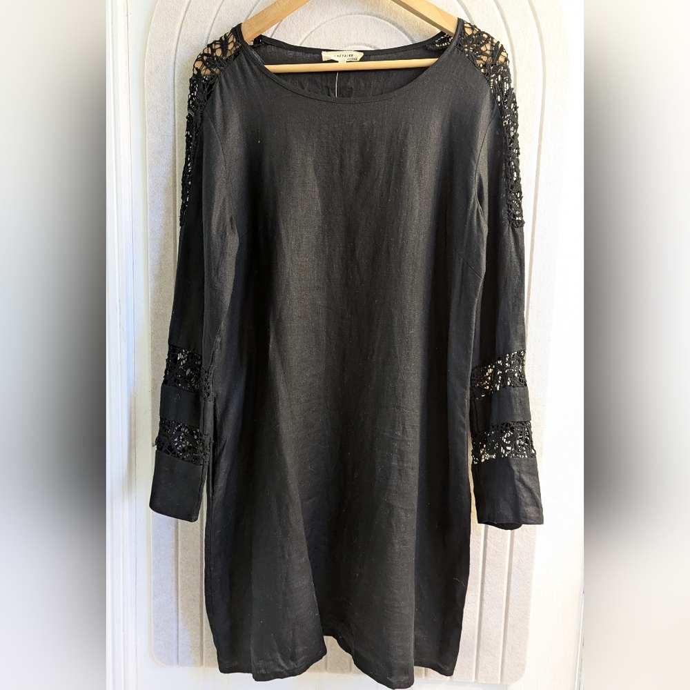 Elegant Black Lace Sleeve Linen Dress